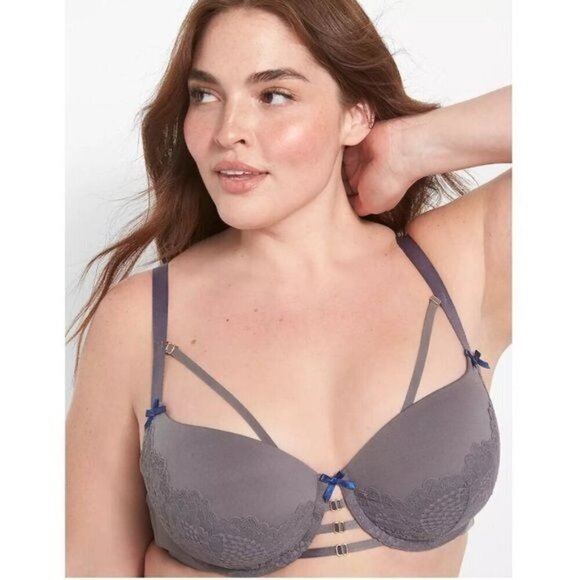 Cacique Gray Seriously Sexy Boost Balconette Strappy Bra Size 46DD - Picture 1 of 11